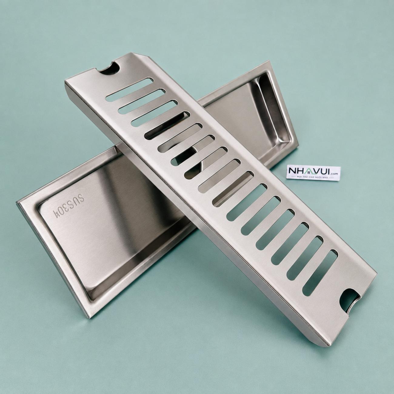 Phễu thoát sàn dài inox SUS304 300x100 mm Ø42